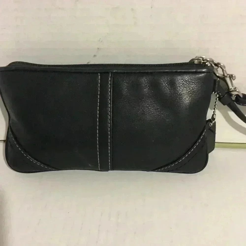 Coach Black leather wristlet bag